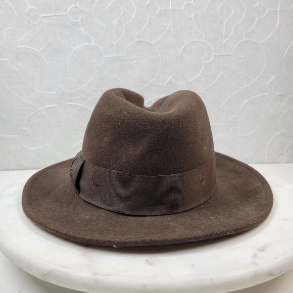 Indiana Jones Brand Wool Hat Mens Small Brown Stylish Bow Ribbon Band 12\